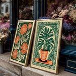 affiches modernes toile fleurs stylisées vert orange beige sans cadre
