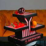 support fruits moderne plateau lumineux noir rouge rayures transparents leds rechargeables