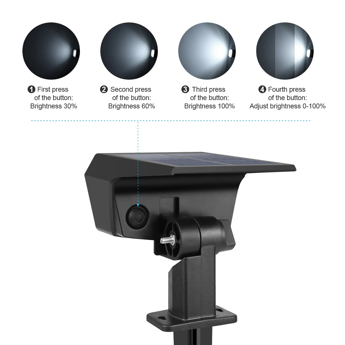 spot solaire led extérieur moderne noir ip65 modes éclairage piquet abs