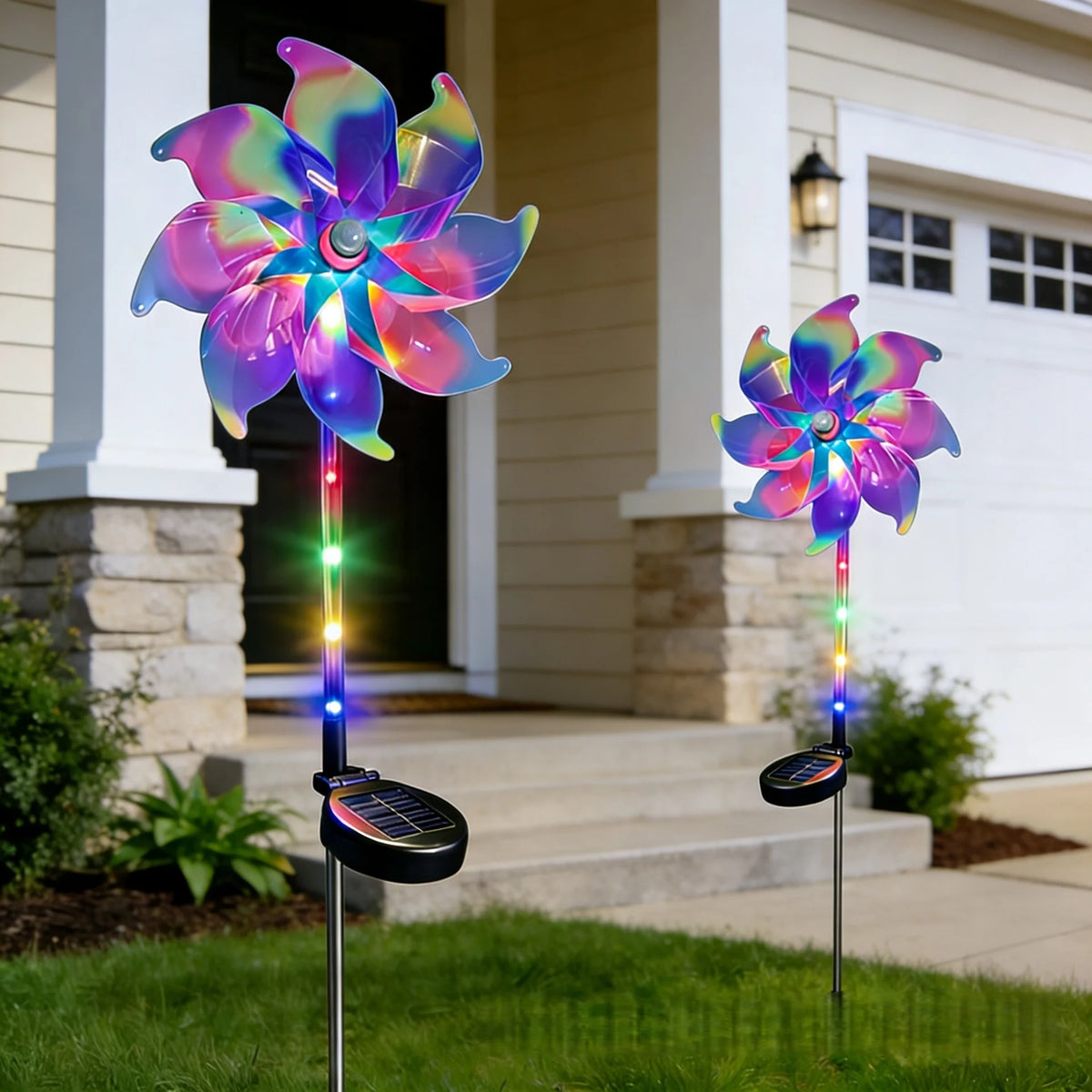 lampes solaires led forme fleur artificielle extérieure jardin decoration noel violet rose bleu vert