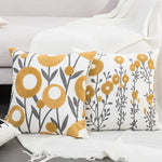 housse coussin carré motif floral moderne jaune gris coton blanc élégante