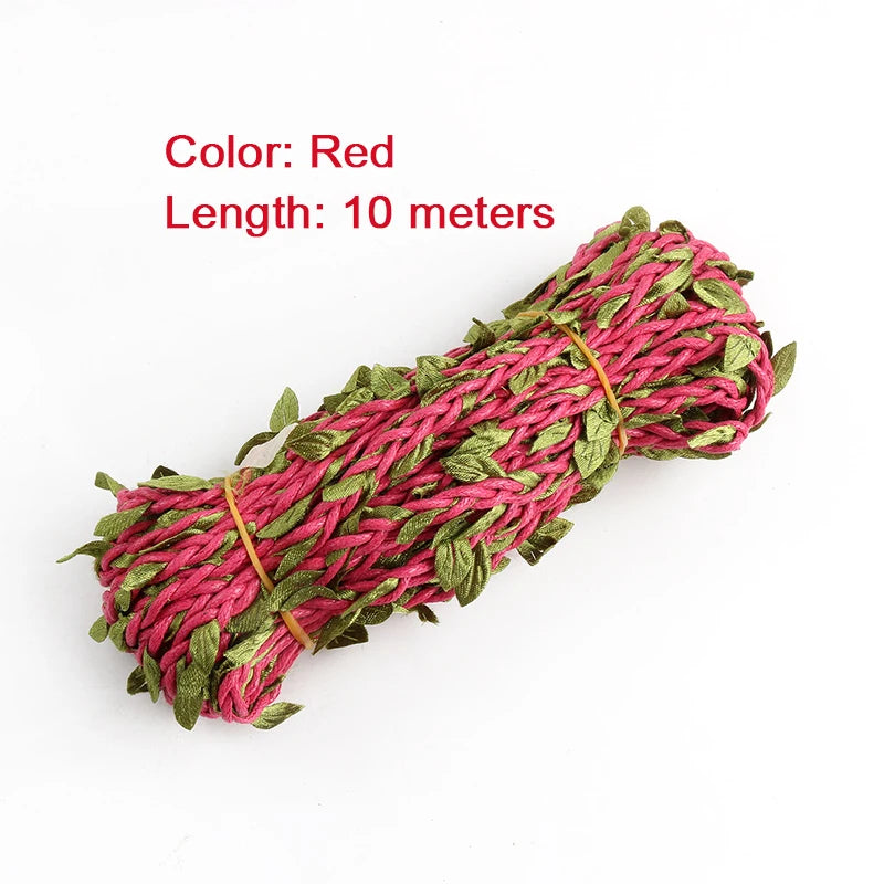 ruban tressé feuilles vertes artisanal 10m polyestere jute decoration mariage garden diycraft vert rouge