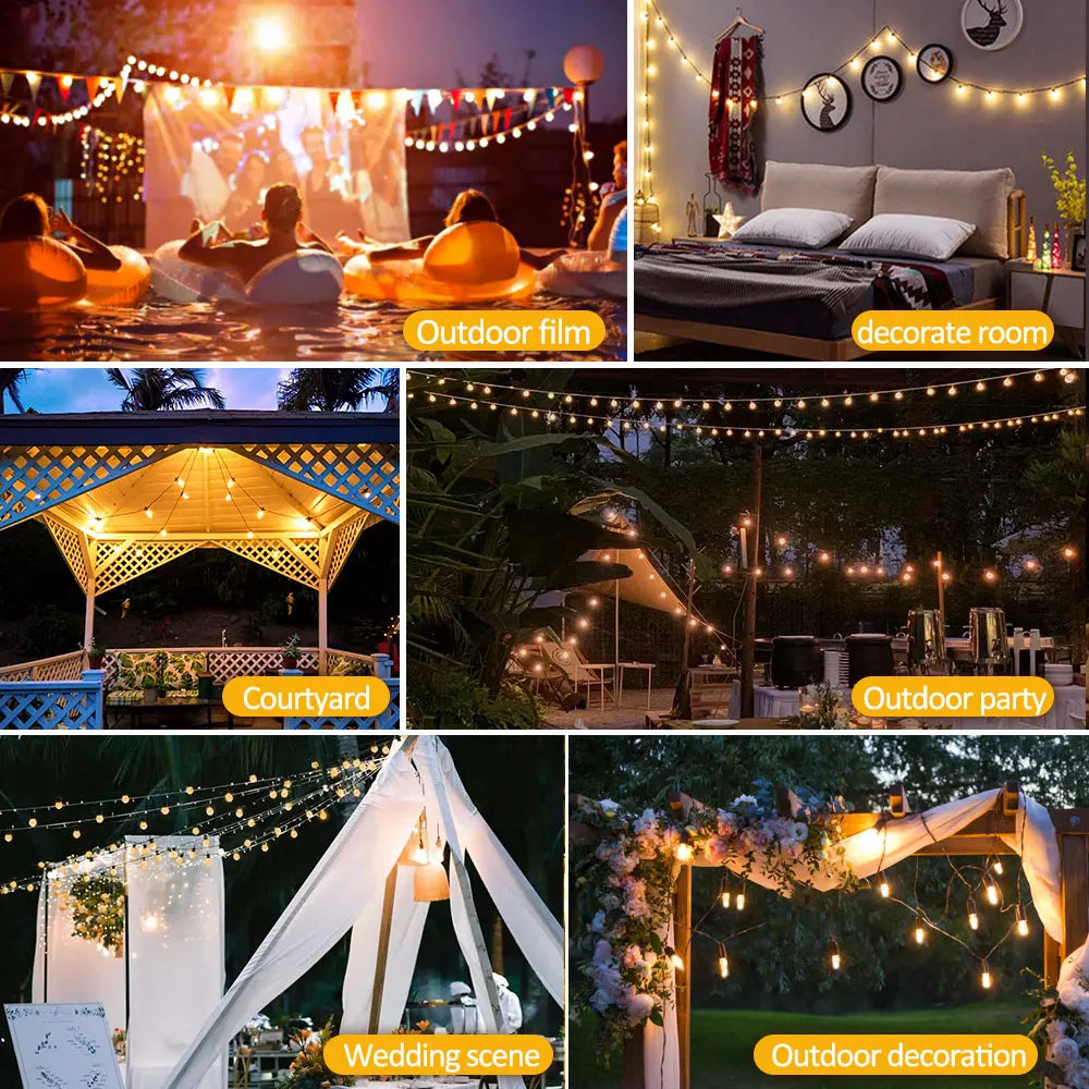 guirlande lumineuse solaire extérieure modes ambrée filaments visibles télécommande led contemporaine