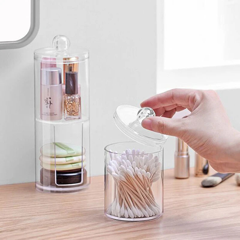 boîte rangement cosmétique transparente plastique cotons lingettes maquillage bijoux salle