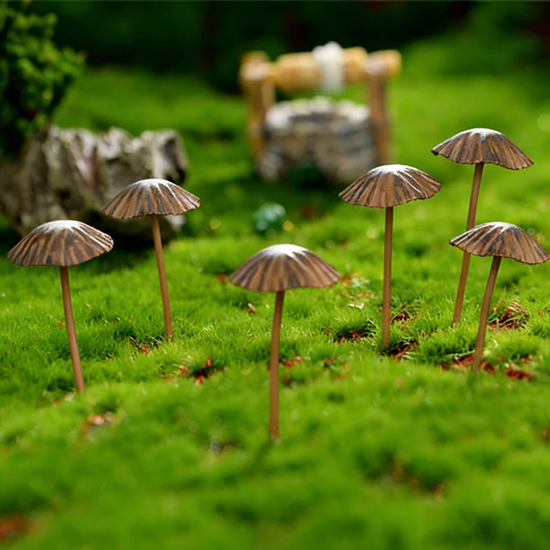 piquets decoratifs jardin metal forme champignons retro decoration exterieure printemps amusants miniatures marron gris