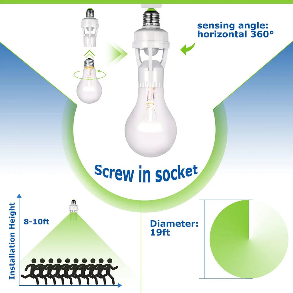 adaptateur douille e27 motion sensor led ampoule moderne utilitaire blanc vert garage escalier