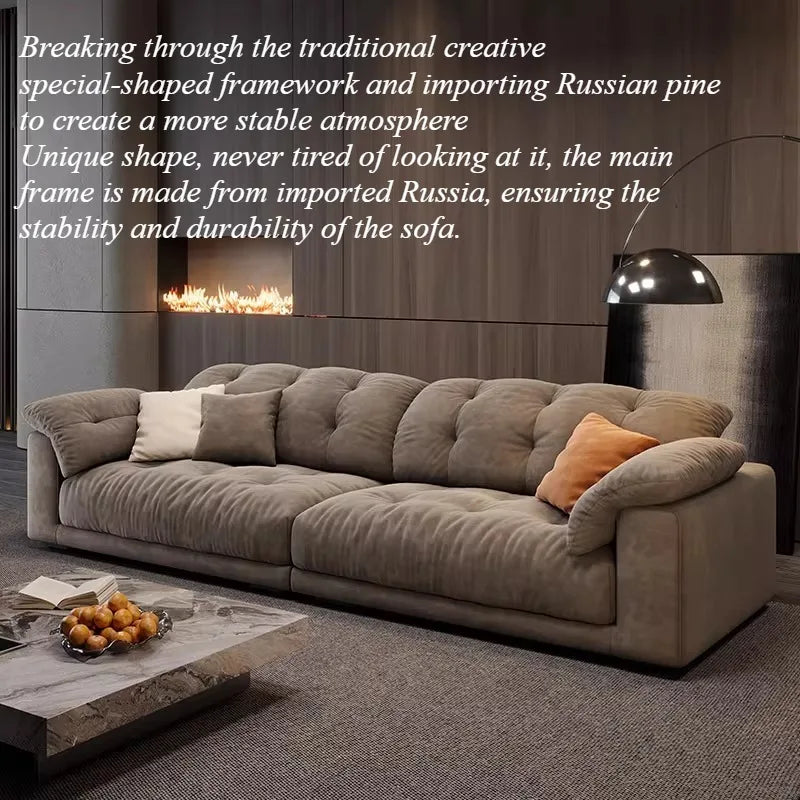 canapé moderne velours beige confortable salon forme scandinave matériaux bois multifonctionnel