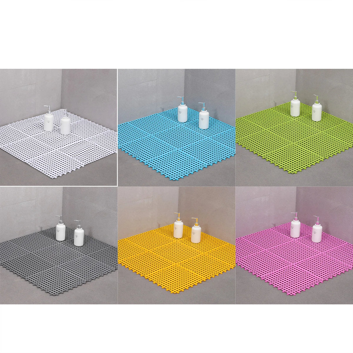 tapis salle bain blanc bleu turquoise vert gris jaune rose moderne minimaliste petits trous