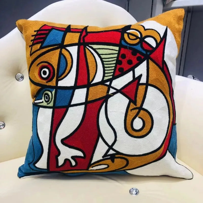housse coussin carré coton motif abstrait géométrique moderne décoration salon maison couleur multicolore