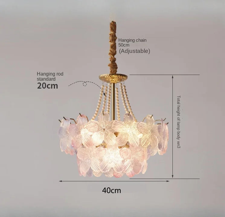 lampe suspendue classique rose fleurs chaîne ajustable blanc doré vintage chambre salon