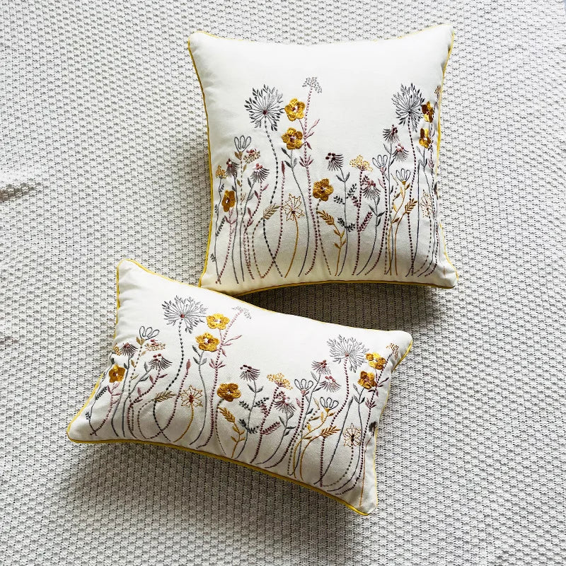 taies d'oreillers brodées motifs floraux modernes polyester 100% blancs décoratifs maison voiture 30x50cm 45x45cm
