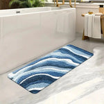 tapis bain bleu blanc rayures ondulées moderne antidérapant absorbant intérieur salle bain cuisine couloir