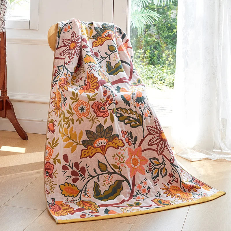 couverture bain coton fleur bleue jaune rapide absorbante machine ethnique traditionnelle