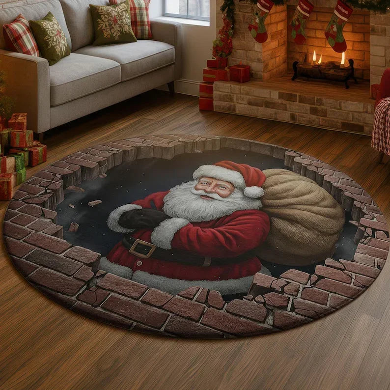 tapis rond noël décoratif motif santa claus maison salon tapis sol hiver