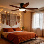 ventilateur moderne noir bois foncé simple silencieux led controle mural traditionnel garantie