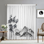 rideaux japonais motifs bambou montagne zen opaque transparent 75x166cm polyester tubulaire