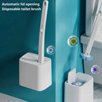 brosse wc douce silicone longue poils blanc bleu moderne pratique fixe adhésif boite rangement