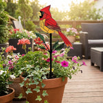 sculpture jardin moderne motifs fleurs insectes stylisés rouge noir vert blancextérieur decoration amusante fait