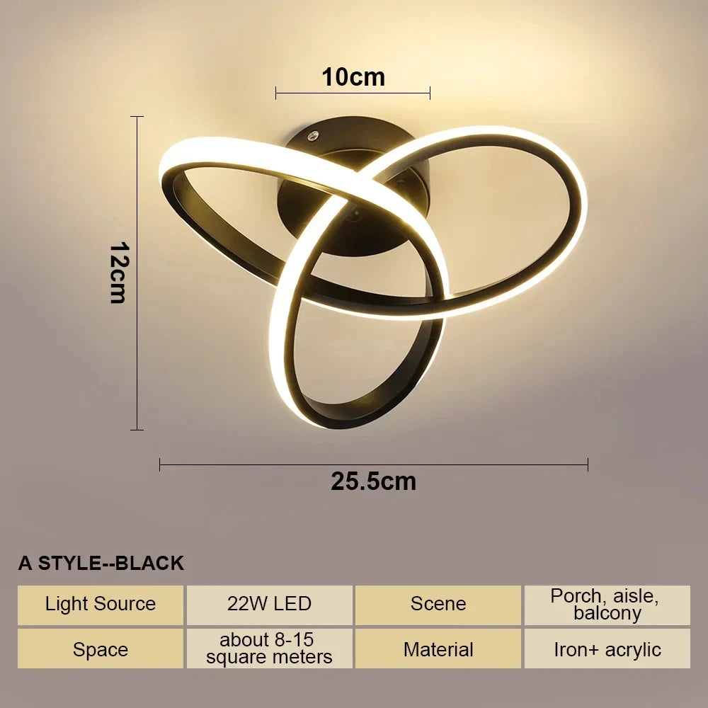 Lampe LED moderne minimaliste blanc noir acrylique fer métal plafonnier éclairage quotidien flux lumineux