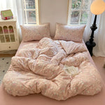 parure lit fille housse couette fleurs coeurs doux pastel coton polyester