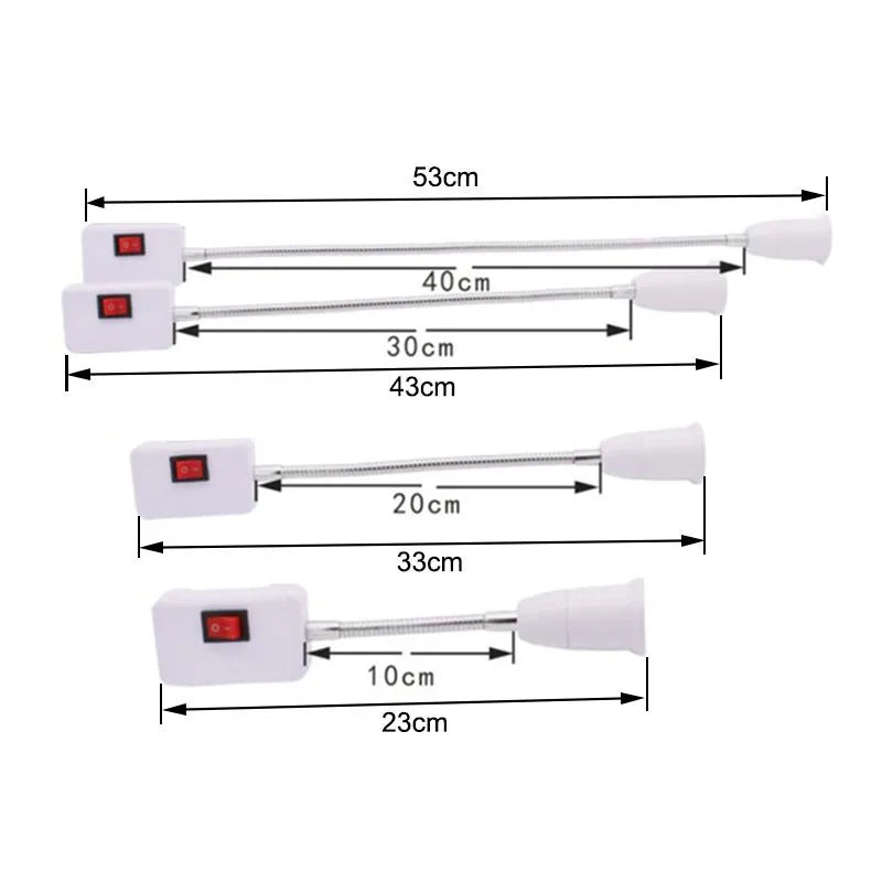 interrupteur blanc lampe e27 flexible moderne adaptateur eu uk 23cm 33cm 43cm 53cm