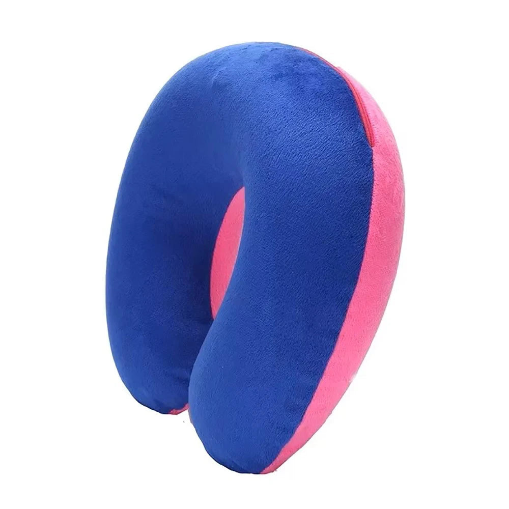 oreiller voyage forme polyester velours gris rose noir bleu orange ergonomique portable cervical