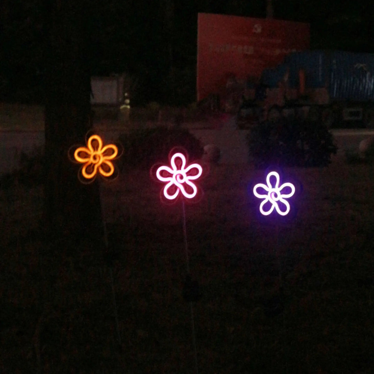 lumière solaire fleur motif floral moderne orange bleu rose jardin patioextérieur led étanche