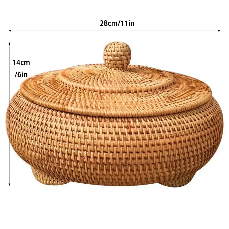 panier rotin tissé main couvercle rangement thé fruit gâteau snack naturel traditionnel artisanal