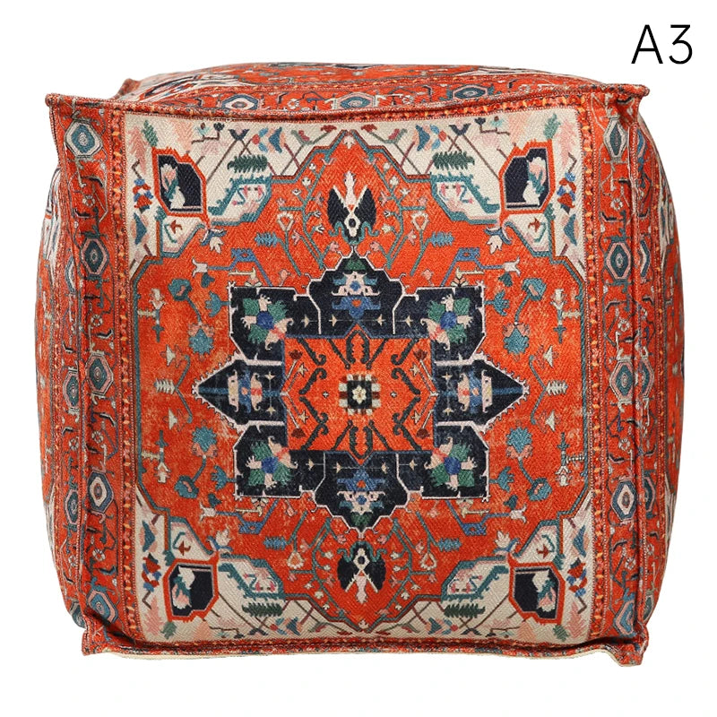 coussin sol orange bleu ethnique motifs floraux traditionnels carreaux coton polyester