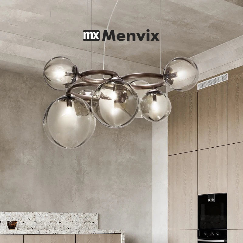 Suspension lumineuse moderne boule verre transparente câbles suspendus salle salon chambre