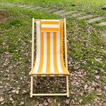 chaise longue pliable bois massif toile rayée plateau d'appoint plage