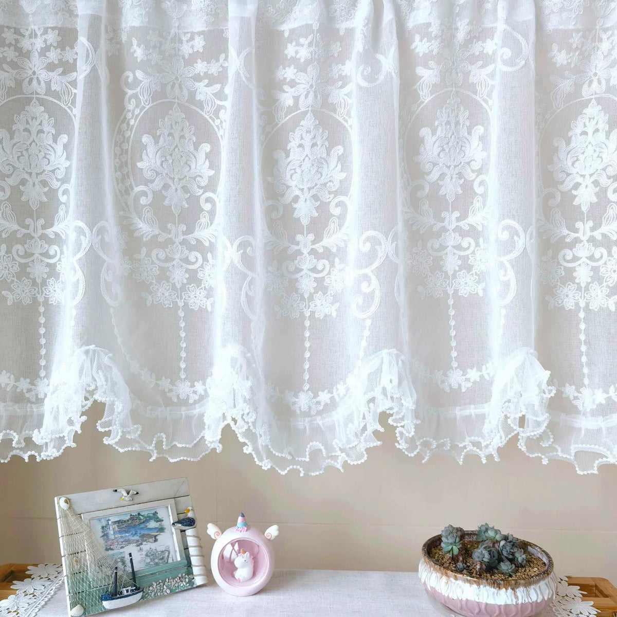 rideau blanc brodé fleurs dentelle romantique fenêtre classique 100 polyester translucent farmhouse bedroom kitchen