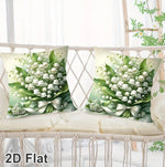 coussin fleurs muguet ruban blanc classique 45x45cm lit maison polyester blanc vert beige
