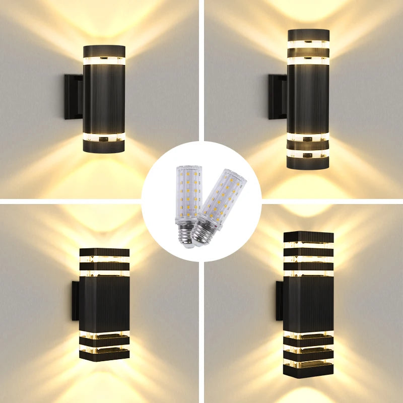 lampe murale extérieure moderne noire rayures horizontales ampoule e27 jardin
