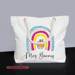 sac main blanc arc ciel motif abstrait retour école personnalisation cadeau enseignant ocassion festive