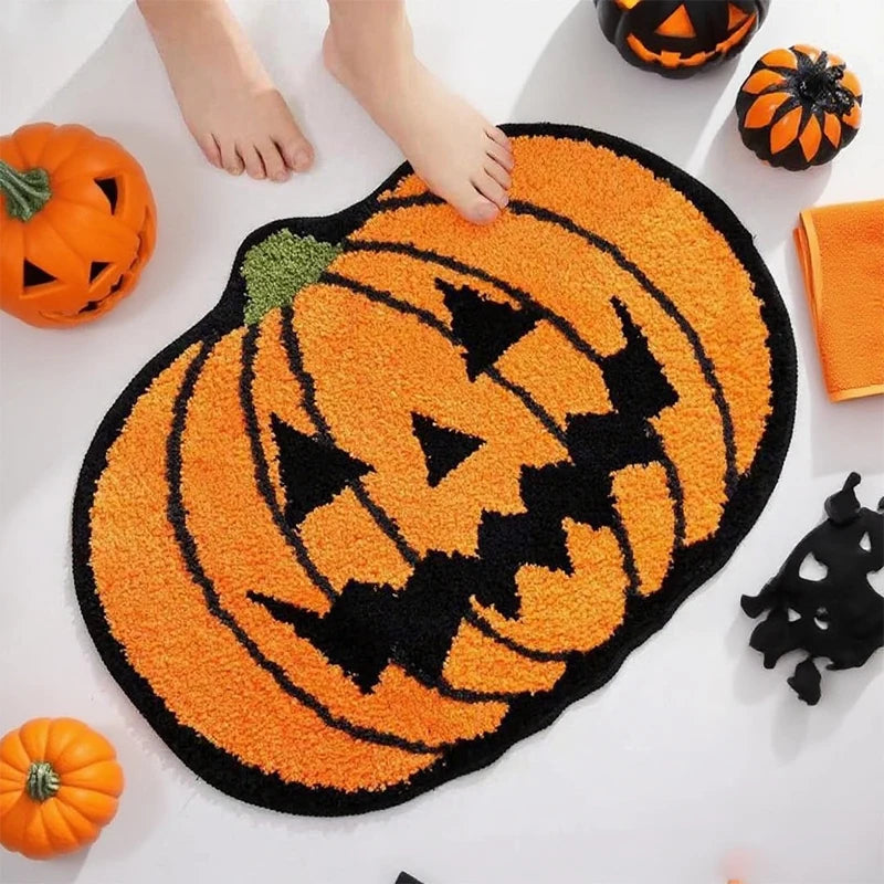 tapis halloween citrouille fantôme crâne toile d'araignée orange noir blanc maison fantaisie extérieur prière