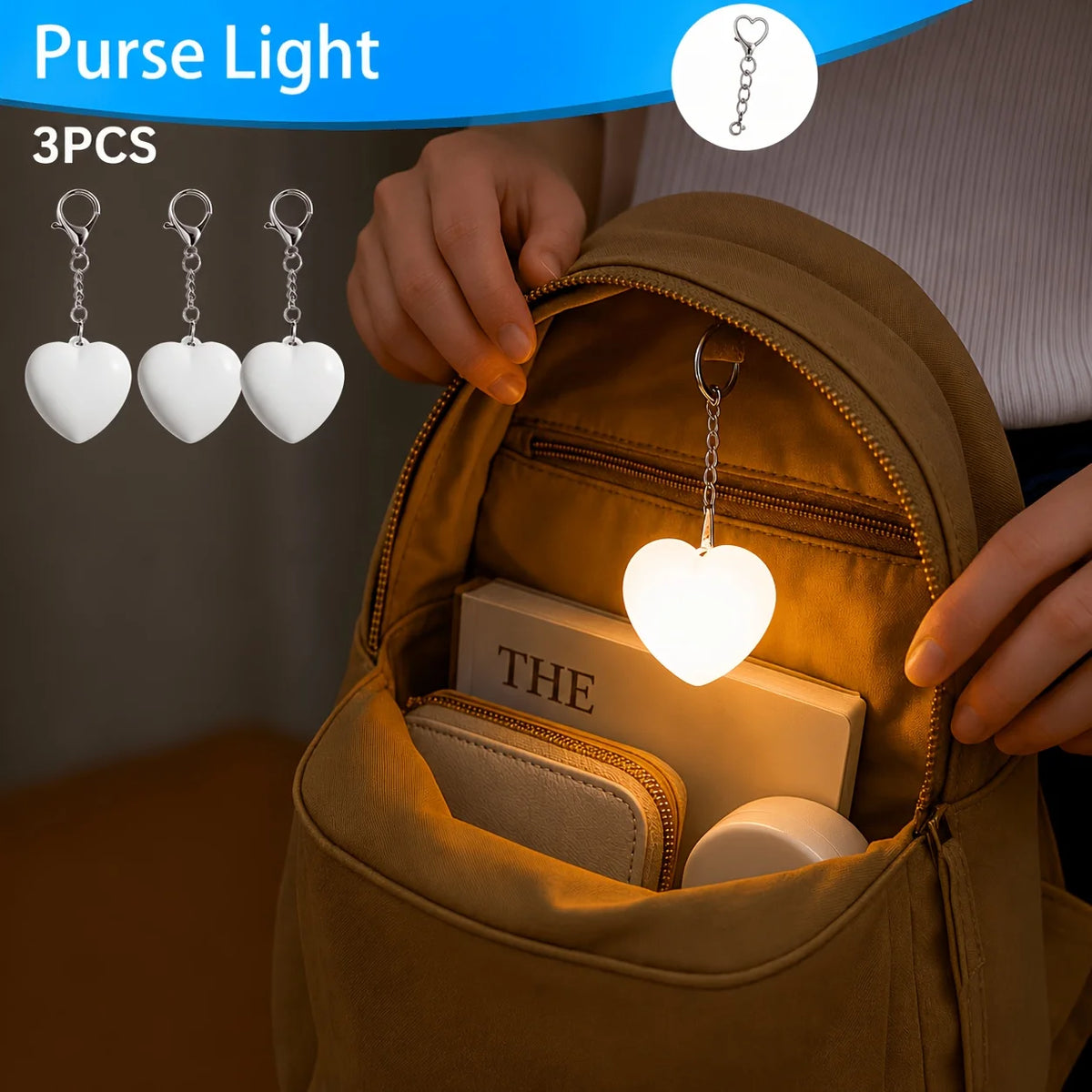 lampe sac main coeur blanc rechargeable usb tactile annuaire clé portable urgence moderne