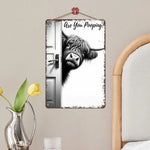 panneau decoratif metal vache highland rustique humoristique fond gris entrouverture toilettess