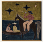 tableau abstrait chevaux étoiles moderne or noir salon chambre coucherDecorationMurale