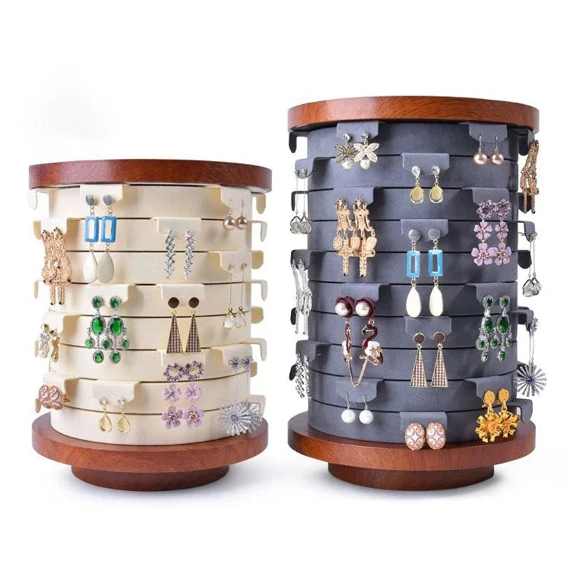 présentoir bijoux rotatif velours bois beige gris moderne clips removable supports individuels