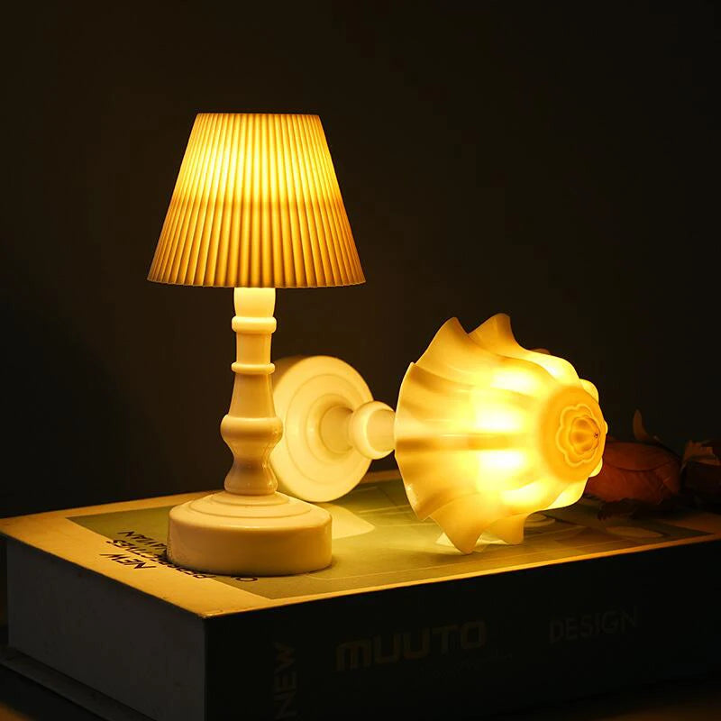lampe table veilleuse fleur led blanc plissé classique adhésif interrupteur chambre coucher