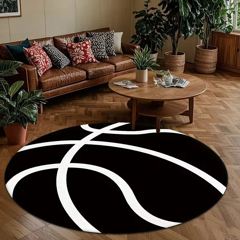 tapis rond moderne motif basket noir blanc anti dérapant 40x40 80x80 120x120 cm chambre