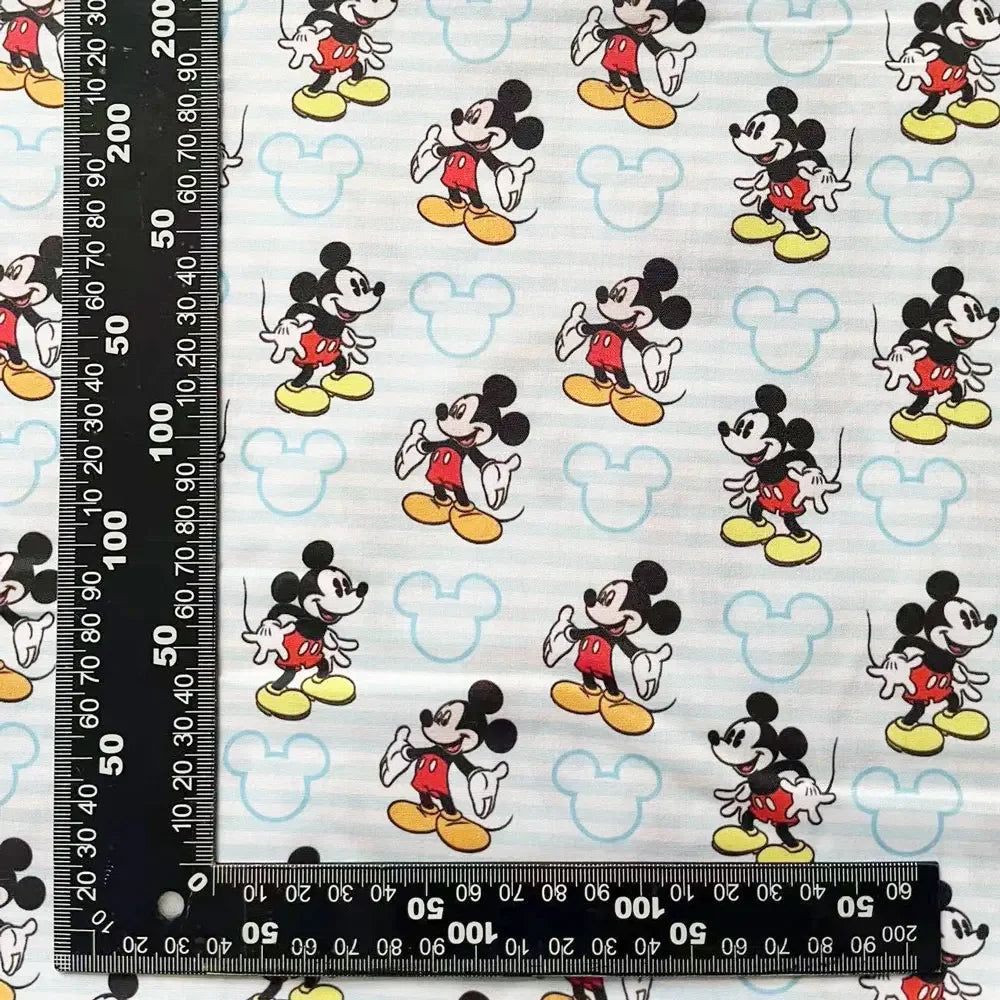 tissu imprimé mickey minnie géométrique coton polyester 140cm bleu blanc rouge jaune