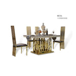 ensemble salle manger marbre métal doré table haut dossier chaises moderne minimaliste