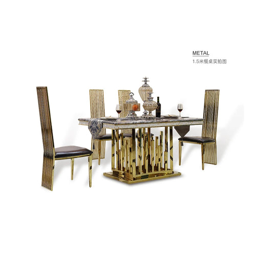 ensemble salle manger marbre métal doré table haut dossier chaises moderne minimaliste