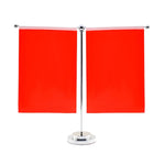 drapeau table double face rouge argenté drapeaux opaques tissu lisse support métal brillant base