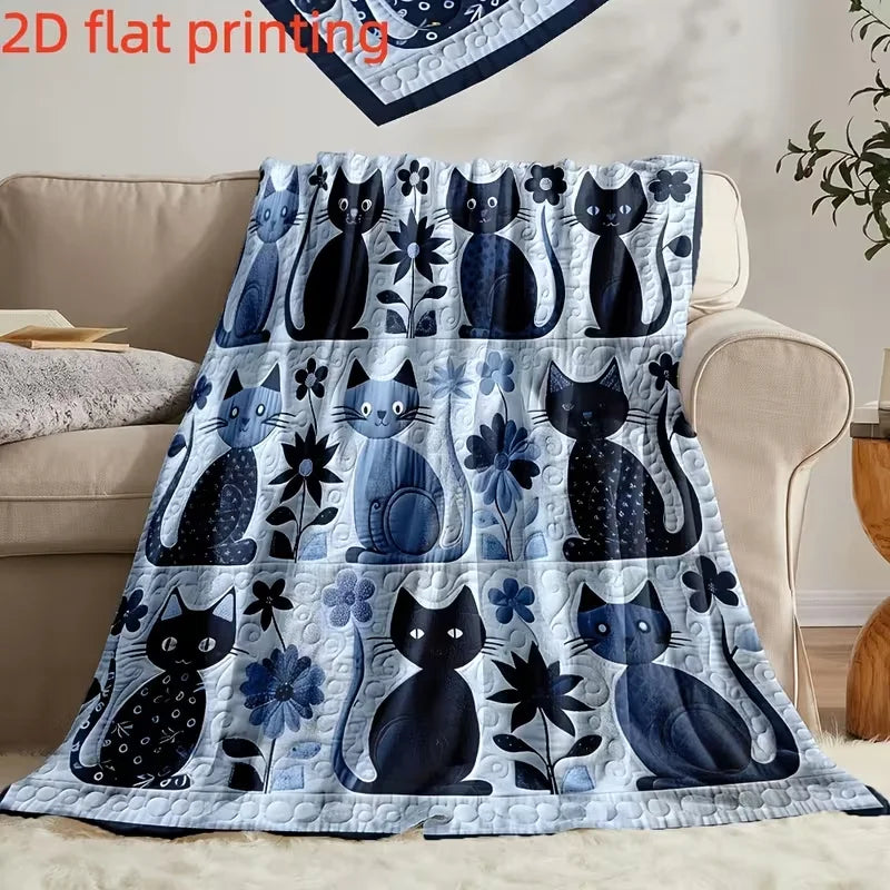 couverture polaire patchwork chats fleurs multicolore 100 polyester douce maison 130x150cm