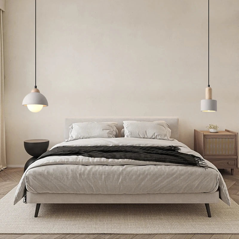lampe suspendue moderne minimaliste gris clair blanc ampoule led texture béton fixations câble noir
