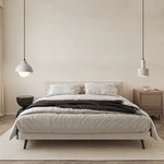 lampe suspendue moderne minimaliste gris clair blanc ampoule led texture béton fixations câble noir