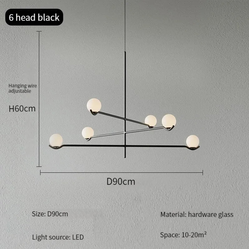 suspension lumineuse moderne sphères translucides structure métallique noir blanc minimaliste plafonnier led contemporain